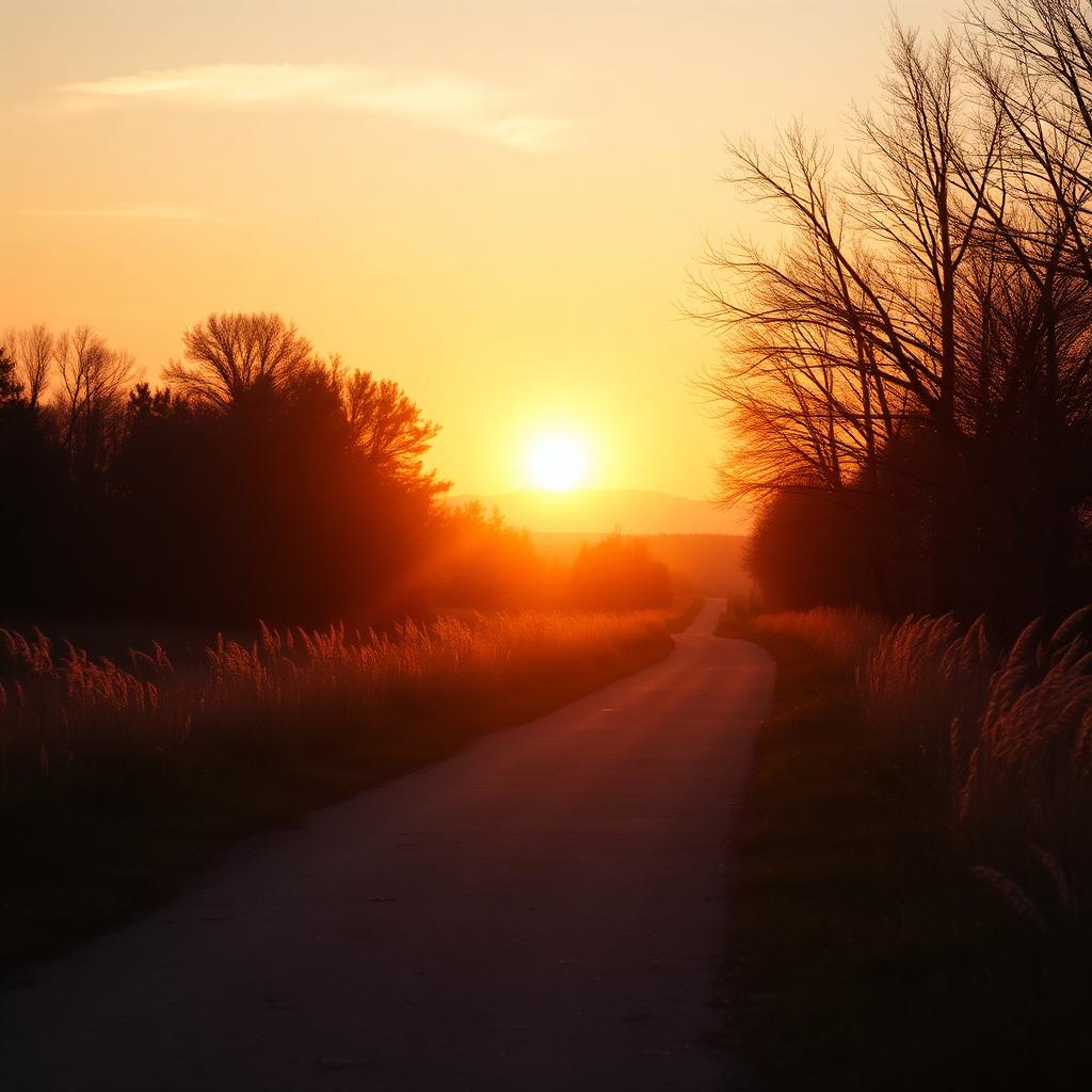 Amanecer sobre un camino iluminado, símbolo de un nuevo comienzo
